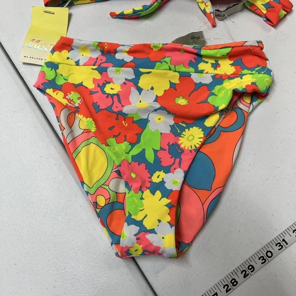 Maaji Bikini Swimsuit Colorful Retro Neon Floral Reversible M Beach Vacation